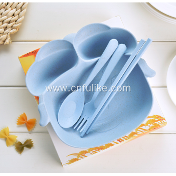 4-Pieces Piggy Shape Bamboo Fiber Child Tableware